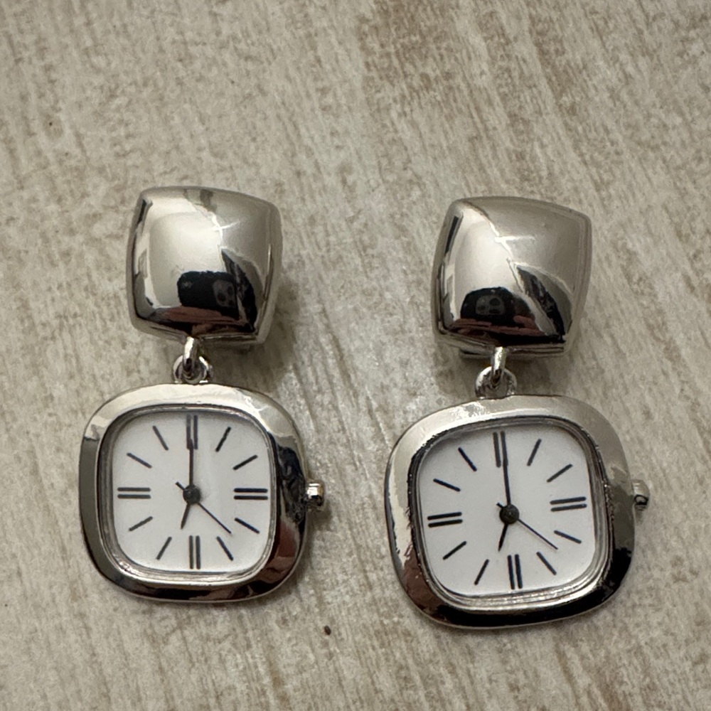 Zara Silver and White Watch Earrings